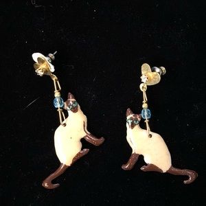 Lunch at the ritz designer earrings Siamese Cats